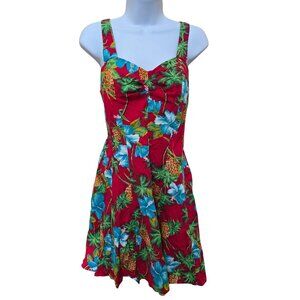 Vintage Hawaiian Floral Dress  Pineapple Print Sweetheart Neckline  fairycore
